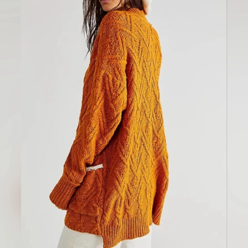 Free People Montana Cable Cardigan Sweater in Pumpkin Pie XS extra small NWT - Picture 4 of 11